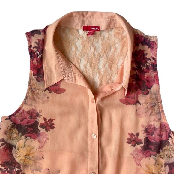 Bongo Vintage Floral Semi-Sheer Top Sz XL - Picture 3 of 12